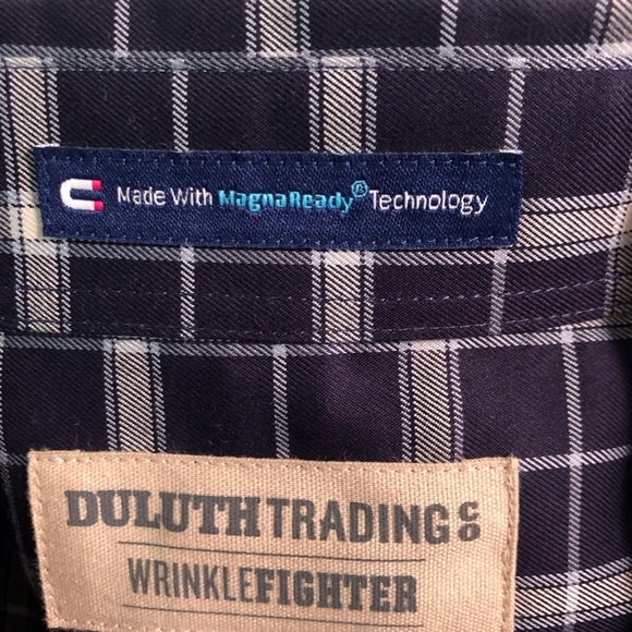 Duluth Trading Co Men's Large Navy White Checkered Shirt Button Down S/S Pocket - Picture 5 of 5